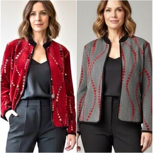Khangura Reversible Red Black Gray Textured Dot Jacket Modern Art Pattern Size M